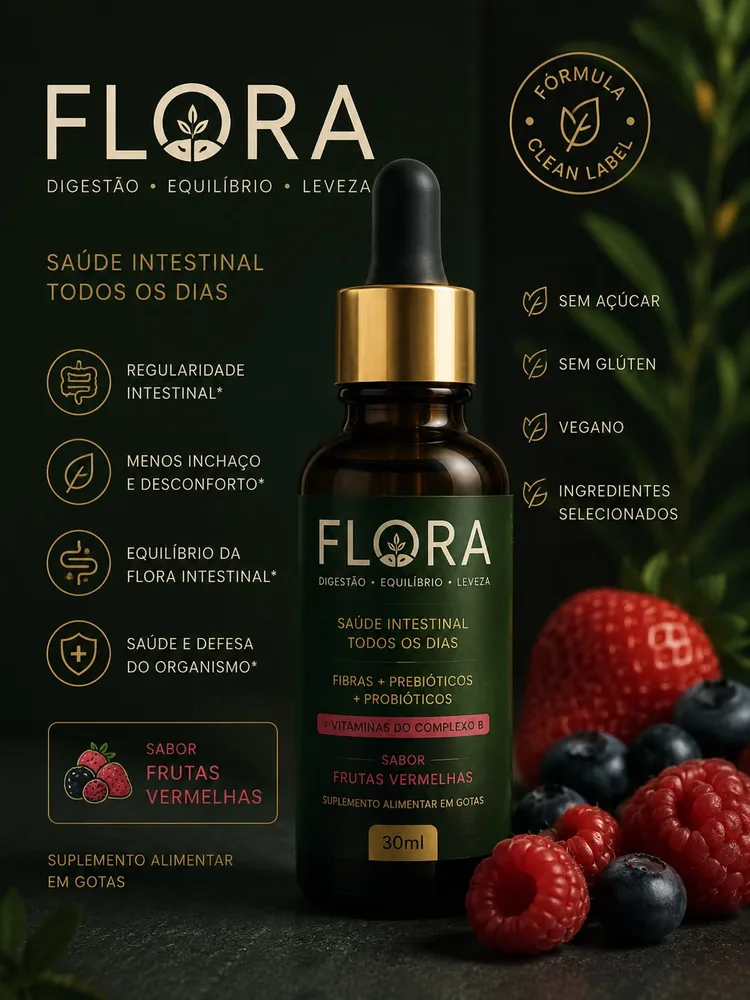 Suplemento FLORA em gotas com frutas vermelhas